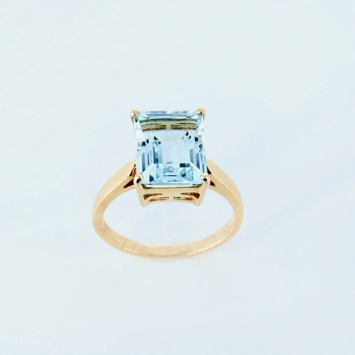 14K Solid Yellow Gold Ring Set With Aquamarine in Prong - Etsy