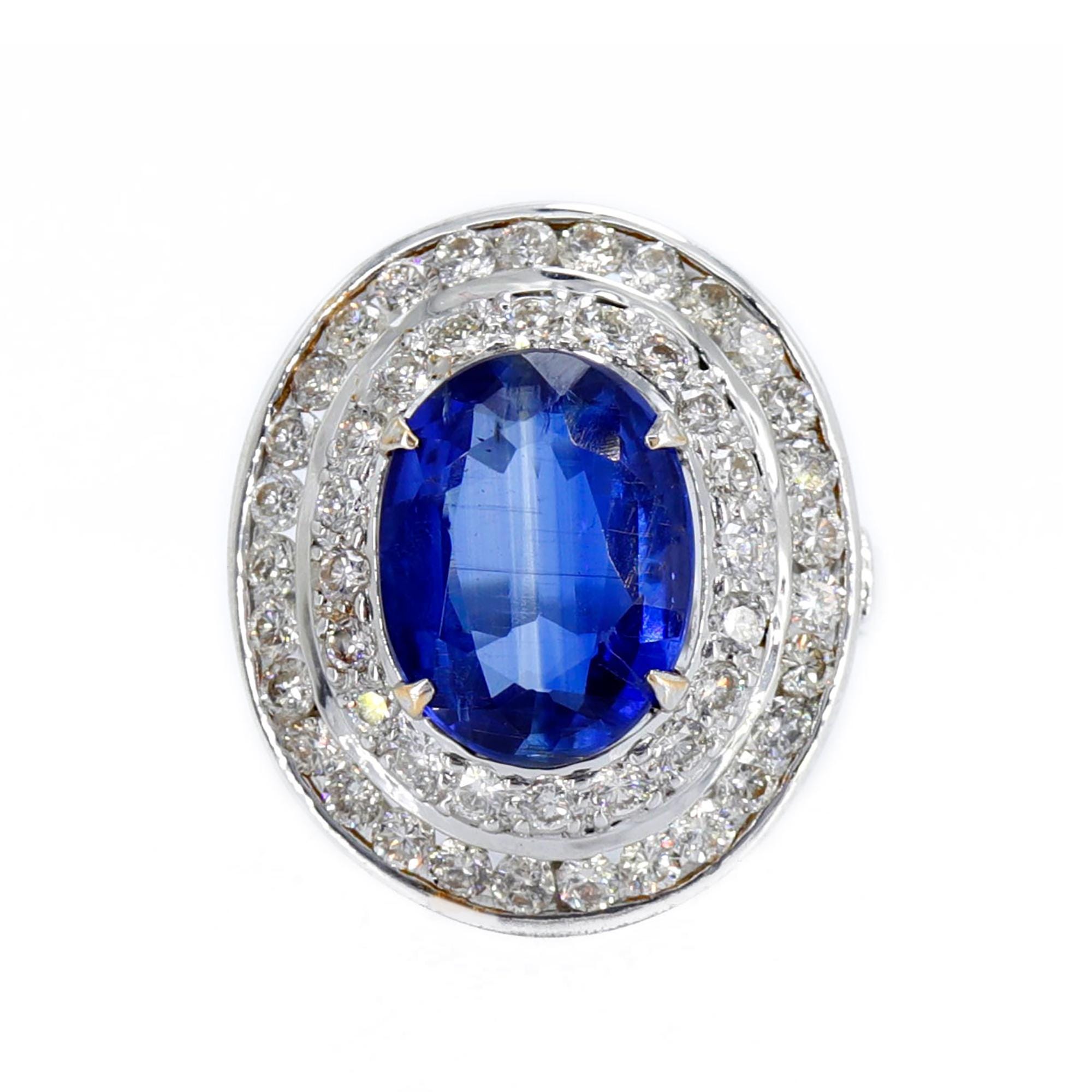 Natural Kyanite Diamond Ring Set in 18k Solid White Gold