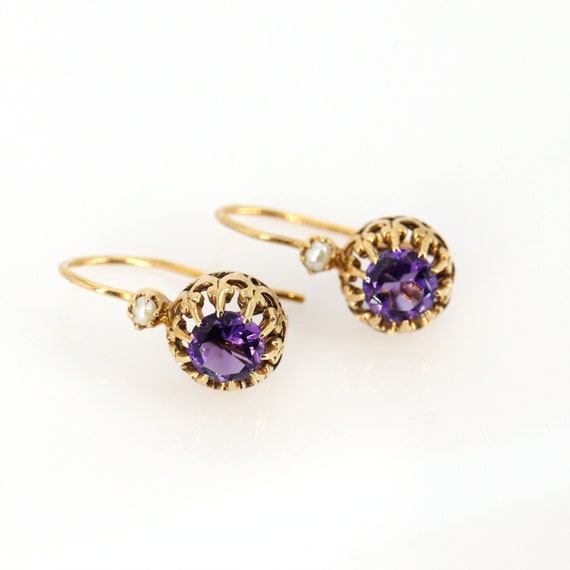 Amethyst & Pearl Earrings in solid 14k gold | Ruby & Oscar