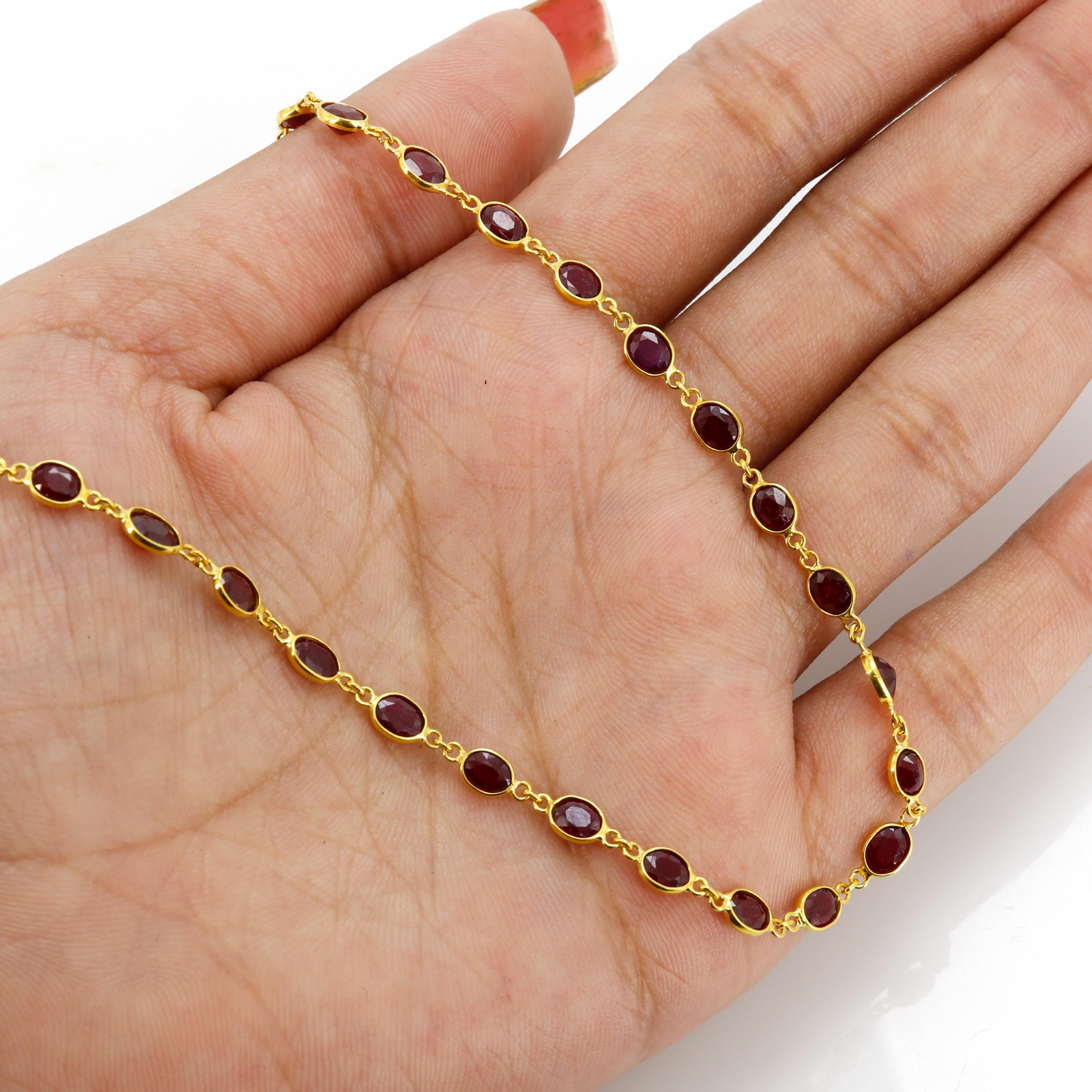 Deep Red Ruby Chain Setted in 18k Yellow Gold / Best Gift for Her ...