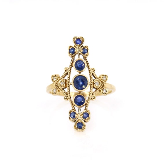 Edwardian Fine Sapphire Vintage Ring, 9k Gold Ant… - image 1