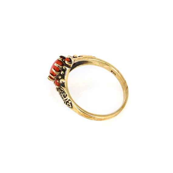 Vintage Style Coral Ring - Antique 9k Yellow Gold… - image 4