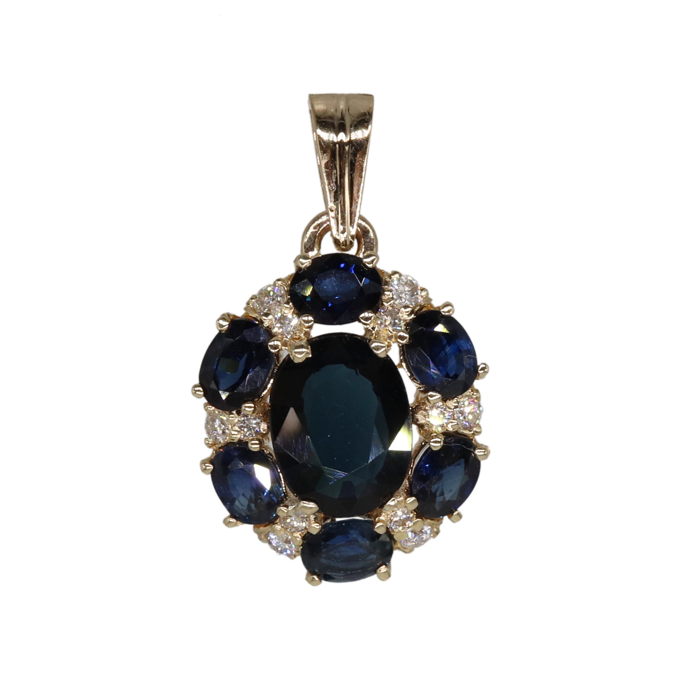 Natural Blue Sapphire Jewelry Set, 14K Gold Pendant and Earring