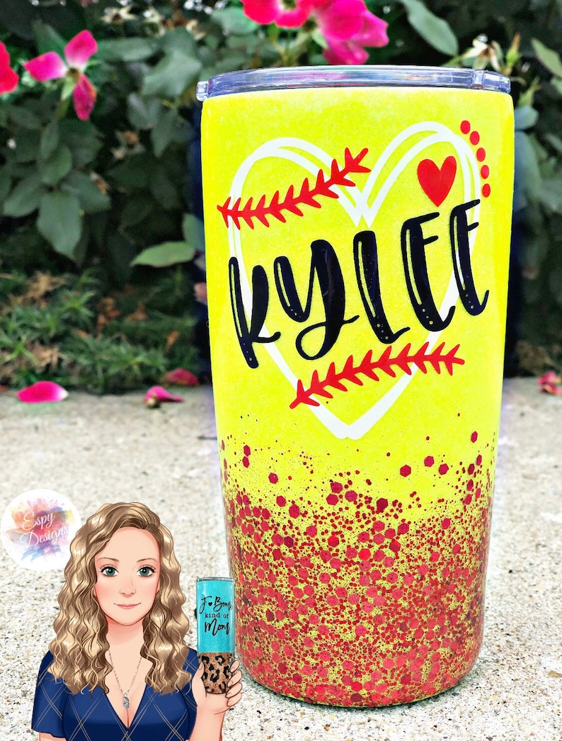 Softball tumbler/tumbler with straw/personalized/gift for her Etsy
