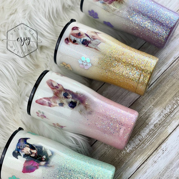 Custom pet watercolor tumbler/glitter dipped/stainless steel/memorial tumbler