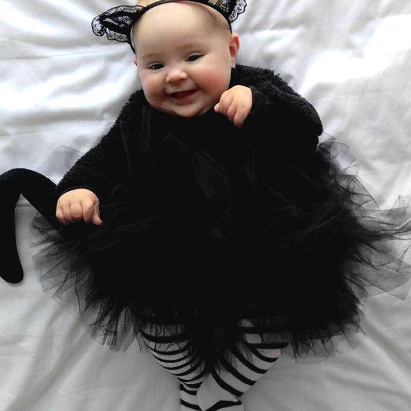Toddler Cute Cat Costume Black Tutu Jumpsuit