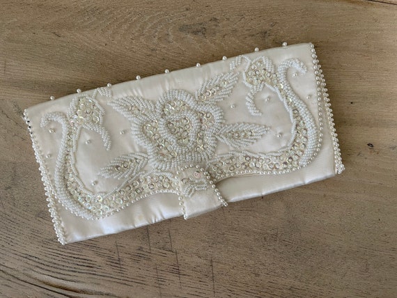 Ivory Bon Soir Vintage Pearl Beaded Clutch - image 1