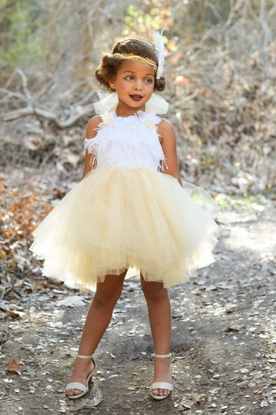 Yellow Cream Gold and White Feather Top Tutu Dress Etsy