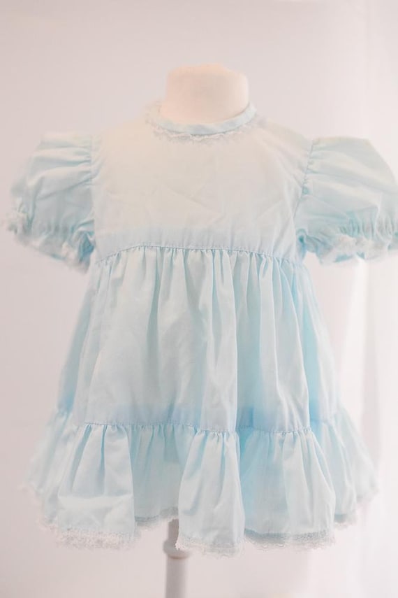 Vintage Aqua Blue Baby Dress with Ruffles