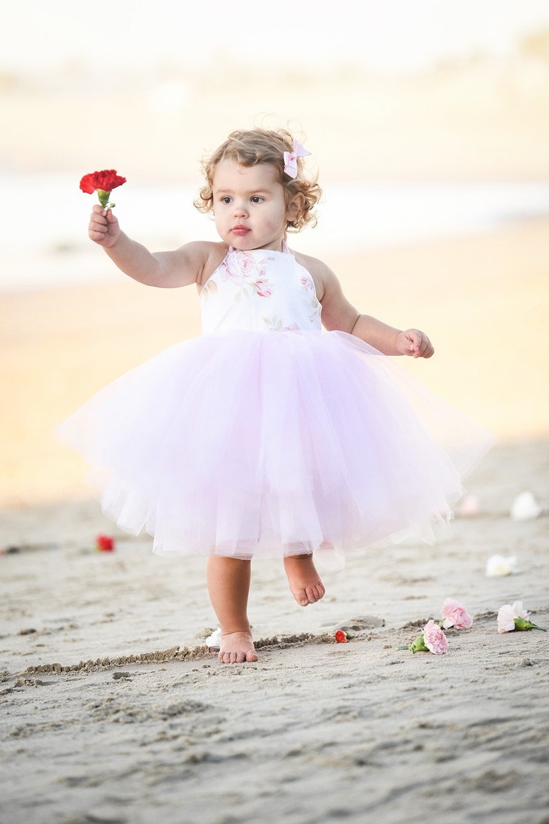 Authentic Pink Tulle and White Rose Tutu Dress
