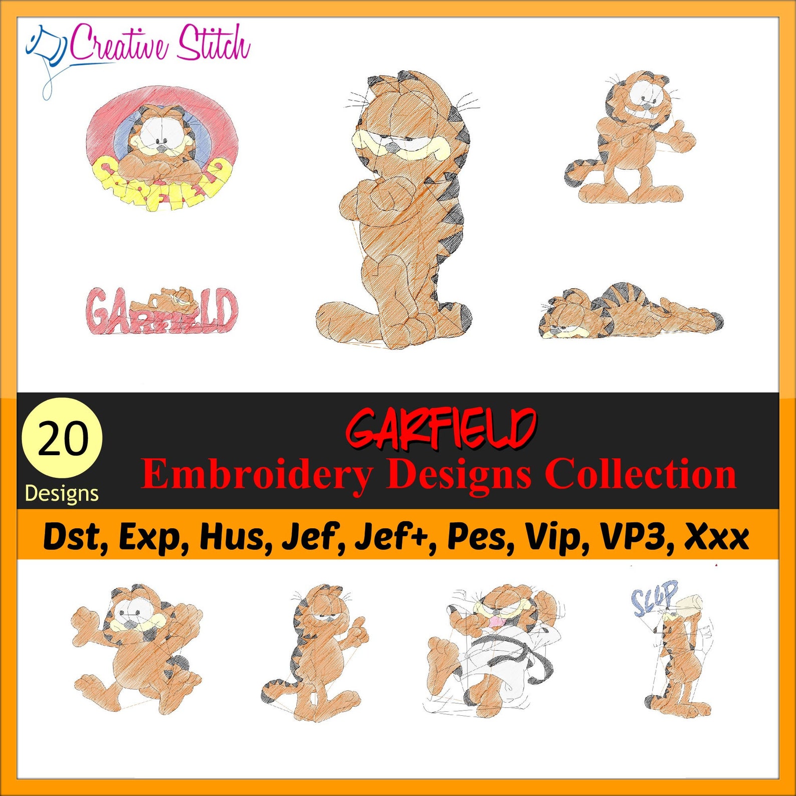 Garfield Collection Machine Embroidery Designs PES JEF HUS Etsy