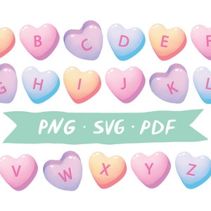 Herz Süßigkeiten Alphabet Clipart | PNG SVG PDF Romantische Art | Digitale Vektorbuchstaben Süßigkeiten Schrift | Valentinstag Digitale Schriftelemente