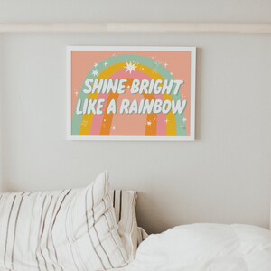 Shine Bright Poster or Card Printable Digital file Art Motivation Quote Home Decor Pastel Rainbow Print Bright Colorful Gallery Wall image 5