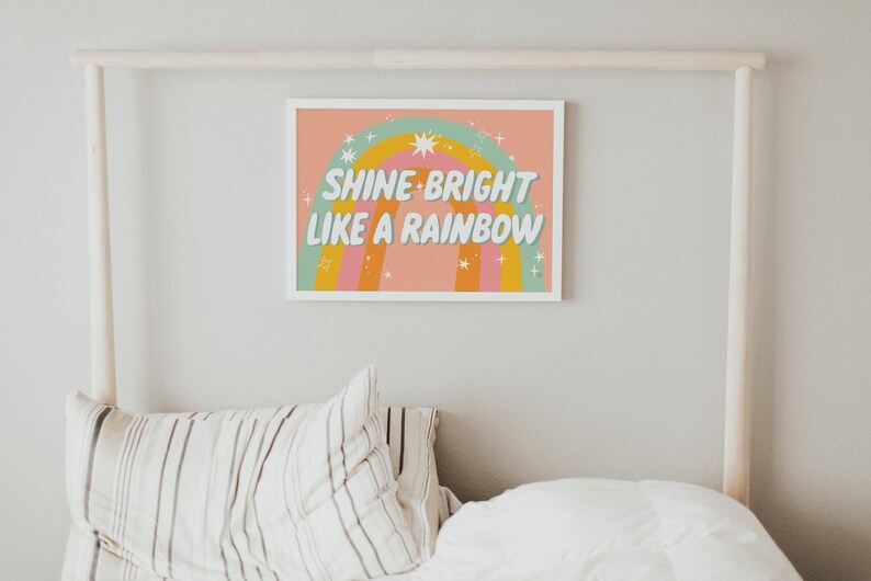 Shine Bright Poster or Card Printable Digital file Art Motivation Quote Home Decor Pastel Rainbow Print Bright Colorful Gallery Wall image 5