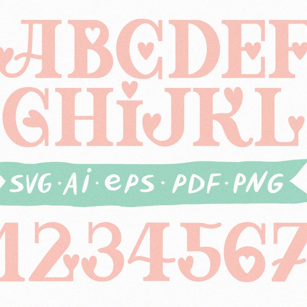 Sweet Hearts Typeface Clipart | png svg AI PDF EPS Romantic Type | Vector Head Letters and Numbers Font | Valentine's Day Digital Elements