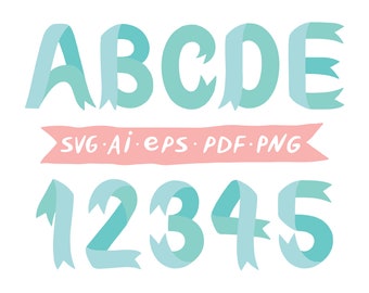 Blue Ribbon Typeface Clipart | png svg AI PDF EPS | It's a Boy Baby Shower Alphabet | Vector Letters Numbers | Font Type Digital Elements