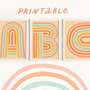 Carteles o tarjetas de letras arco iris / Archivo digital imprimible / Impresión descargable / Decoración de pared colorida / Alfabeto ABC Arte / Regalo personalizado