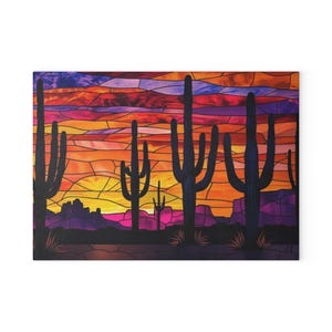 Cactus Sunset Glass Cutting Board | Boho Kitchen Decor, Gift for Home Chefs, Cooking Accessories, Southwest Style, Housewarming Present