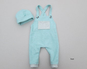 Newborn boy romper (longie) + beanie, photo prop