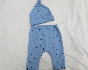 Newborn blue shorts (longie) and knot hat