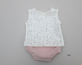 Newborn girl offwhite top and pink bloomer, photo prop