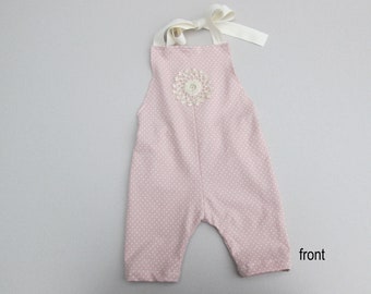 Girl SITTER pink romper with short legs, closes in the neck