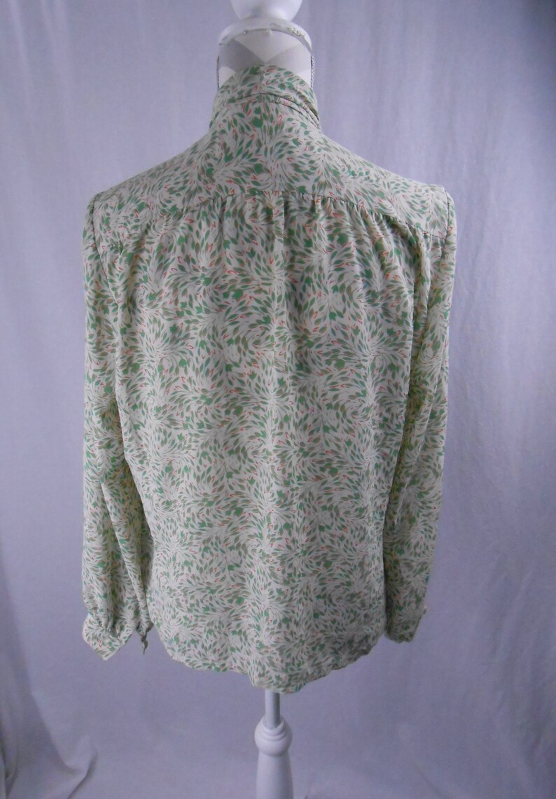 1960/'s Vintage Dalton Pussy Bow Leaf Patterned Womens Blouse