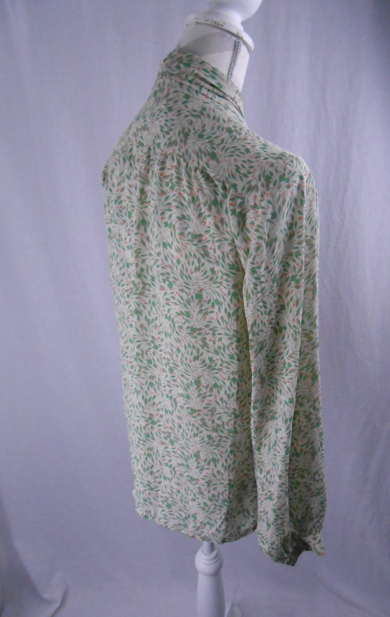 1960/'s Vintage Dalton Pussy Bow Leaf Patterned Womens Blouse