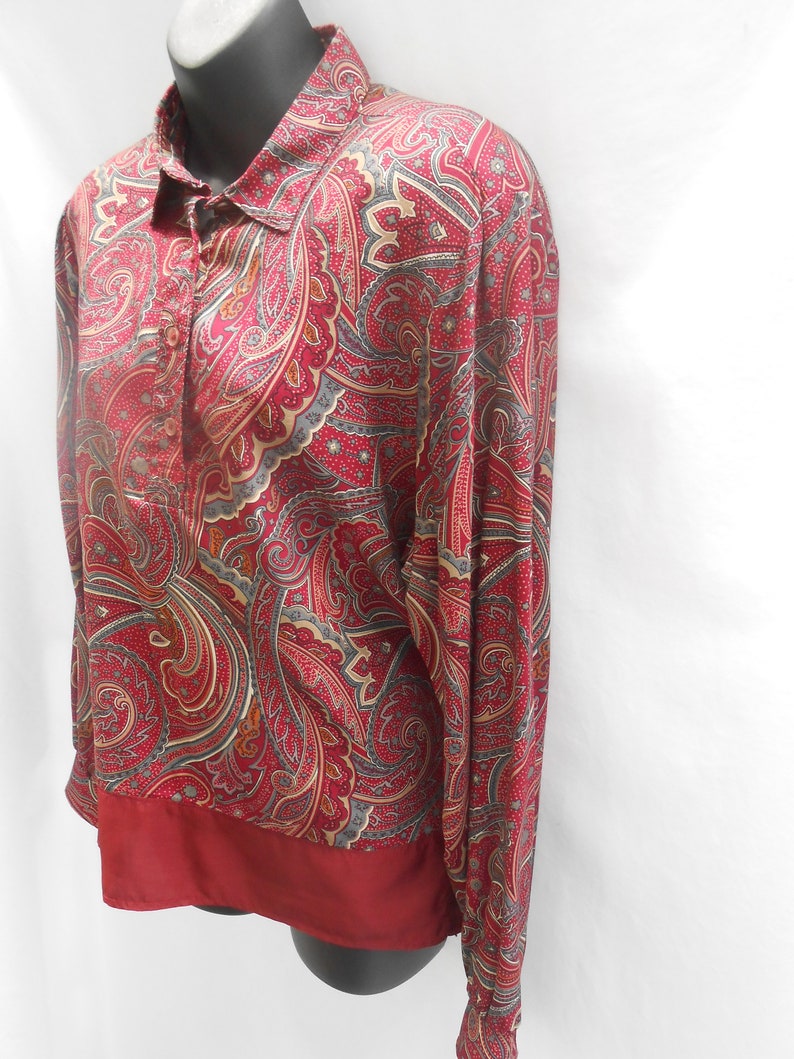 1970/'s1980/'s Vintage Alfred Dunner Burgundy Paisley Womens Blouse Size 12