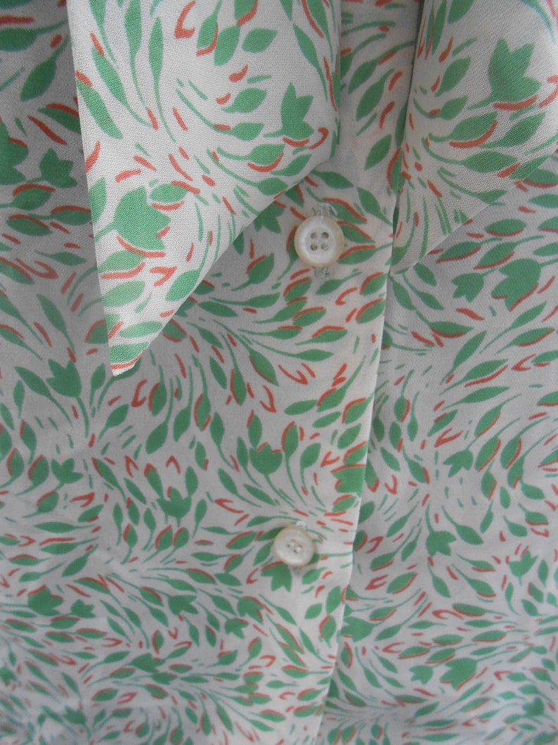1960/'s Vintage Dalton Pussy Bow Leaf Patterned Womens Blouse