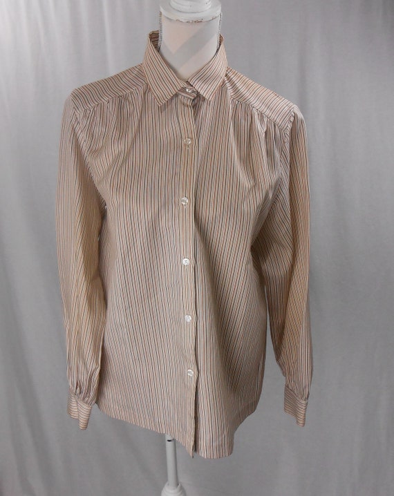 Vintage 1970s  1980s Lady Arrow Long Sleeve V-Neck Collared Button Up Blouse Size 14