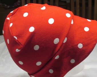 Sonnenhut für Mädchen mit Nackenschutz, rot - Dots, Größe XL - 50-54 cm