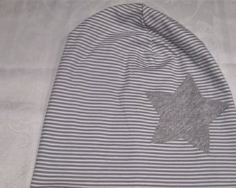 Reversible beanie “Stripes” size. 54-58 cm, light gray/white