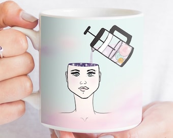 Coffee Lovers Mug | French Press Lover Mug | Coffee Addict Cup | Surreal Art Mug