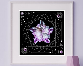 Crystal Art Print with Sacred Geometry, Law of Attraction and Mindfulness Gift
