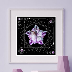 Crystal Art Print with Sacred Geometry, Law of Attraction and Mindfulness Gift