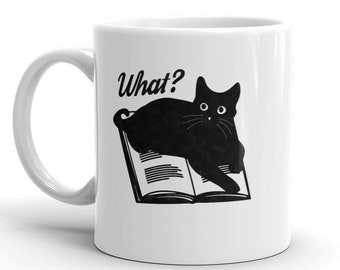 Black Cat Mug For Book Lovers,  Funny Cat Lover Mug,  Cute Cat Mug, Great Librarian Gift