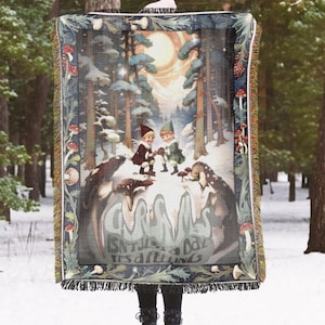 Vintage Weihnachtsdecke, psychedelische Weihnachten, Amanita muscaria, |Magic Mushroom gemütliche gewebte Weihnachtsdecke Winter Home Decor