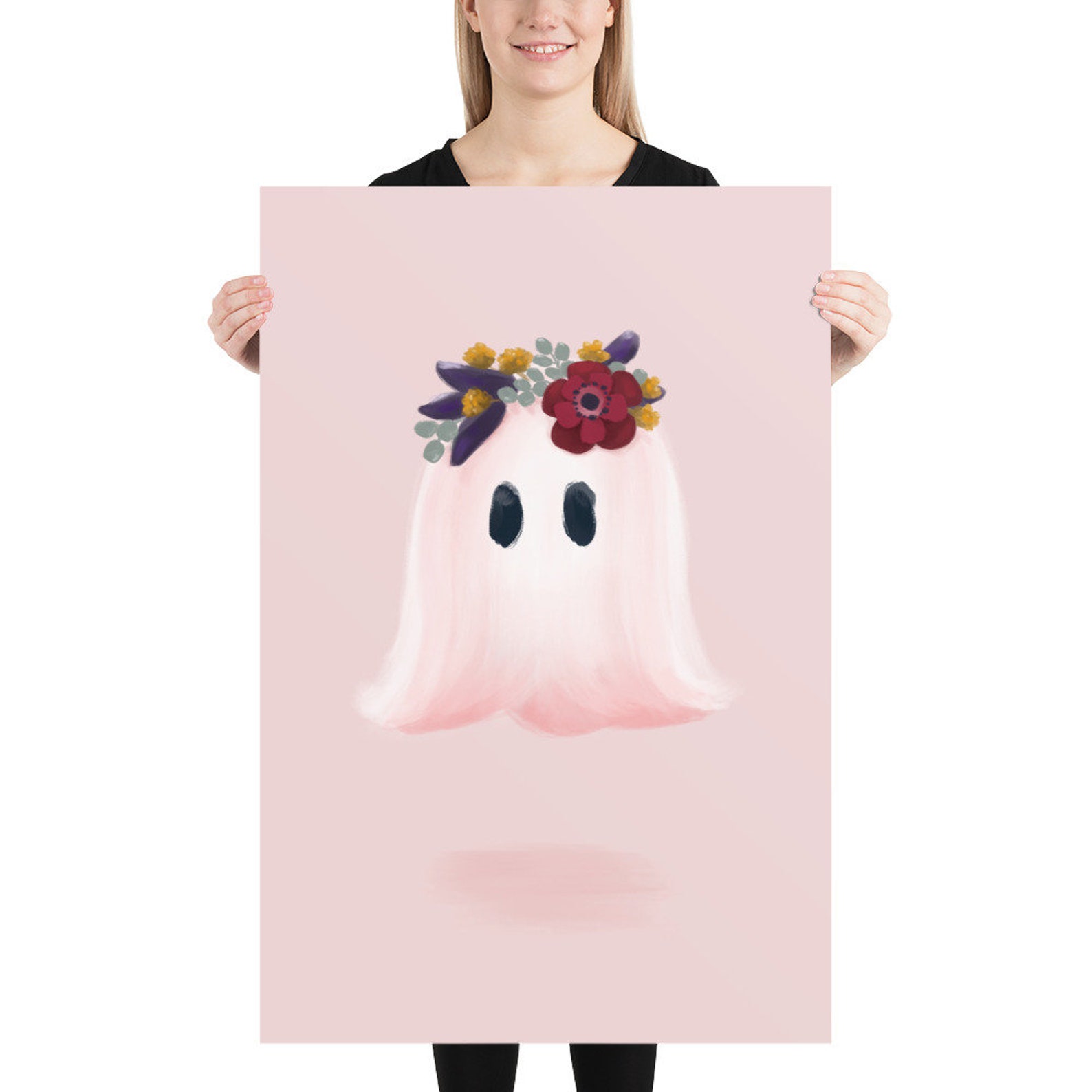 Cute Halloween Decor, Flower Crown Ghost, Pastel Pink Art, Girls Room ...