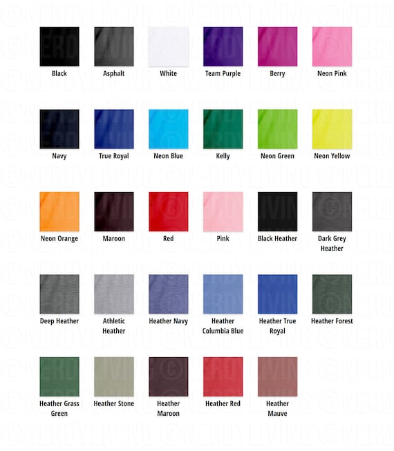 Bella Shirt Color Chart