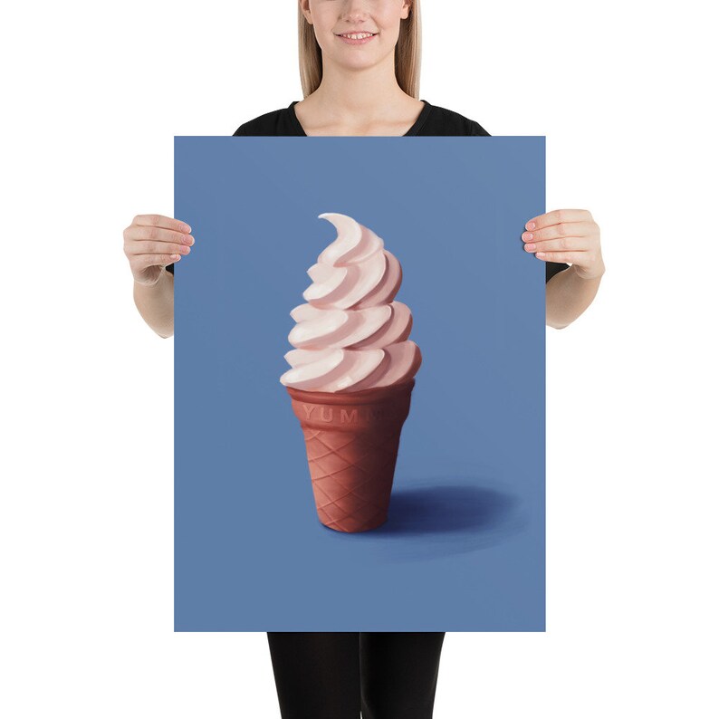 Vanilla Ice Cream Art Print, Food Art, Colorful Kitchen Art, Ice Cream
