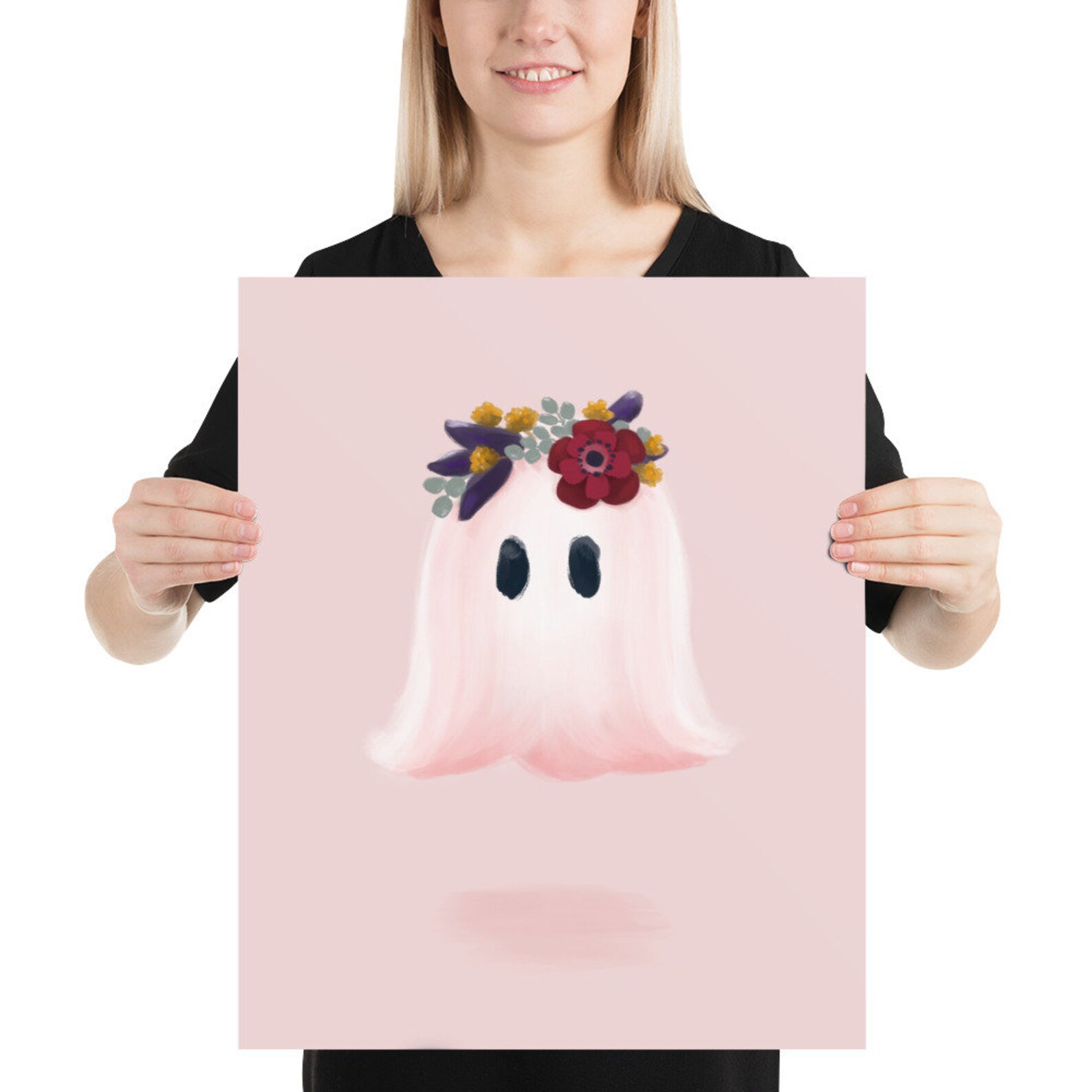 Cute Halloween Decor, Flower Crown Ghost, Pastel Pink Art, Girls Room ...