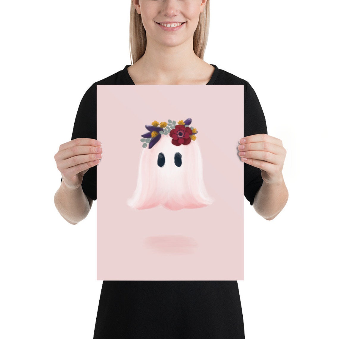 Cute Halloween Decor, Flower Crown Ghost, Pastel Pink Art, Girls Room ...