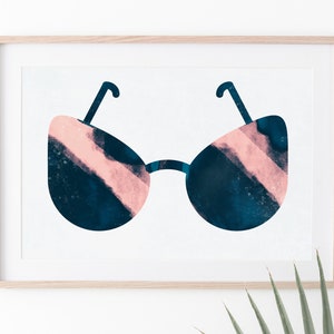 Summer Sunglasses Art, Modern Pink Print, Watercolor Print, Girls Room Print, Summer Fashion Painting