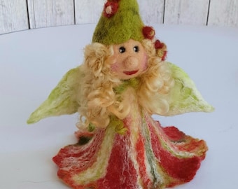 Flower elf *Summer wind*, red-white, 11 cm, felted, elf, fairy, decoration