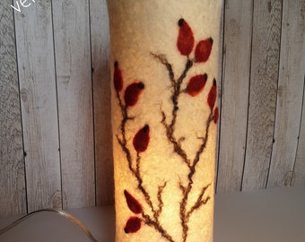 Felt lamp, *rosehip*, table lamp felted, table lamp