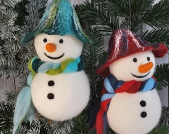 Snowman, large approx. 18 cm, felted, winter decoration, felt, felt decoration, window decoration, hanging decoration, tree decoration