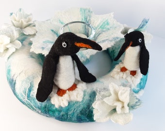 Table wreath + lantern *penguin paradise Antarctica*, felted, felt, felt wreath, felt lantern