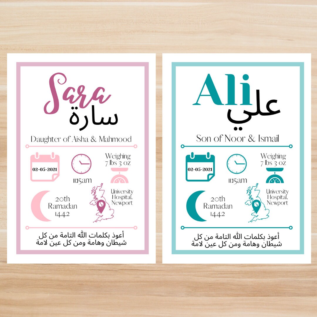 Muslim Baby Nursery Poster Islamic Wall Art Birth Etsy