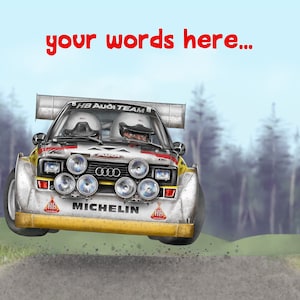Cartoon Gruppe B Audi Quattro S1 E2 Grußkarte